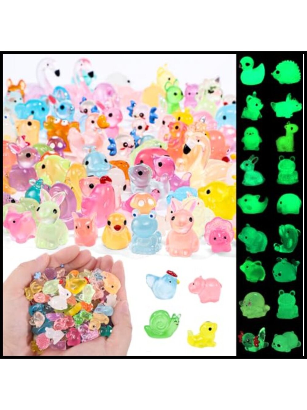 160Pcs Mini Resin Animals Luminous Tiny Figure Garden Decor Party Favors